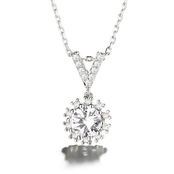 

к 2020 году новые ювелирные изделия ключицы цепи простой стиль v полностью-украшенный драгоценными камнями круглый pendeloque женщин уникаль, Silver