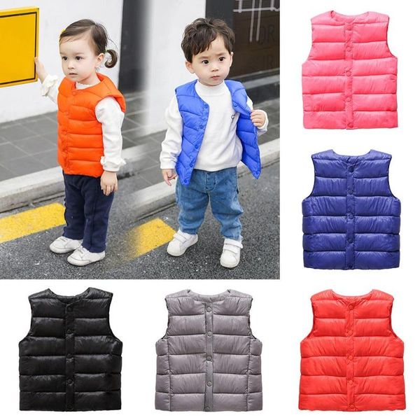 

kids boys girl winter warm button vest waistcoat sleeveless down coat outerwear, Blue