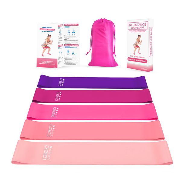 

5pcs red gradient tension with fitness strength training resistance bands stretch elastic band tension yoga latex