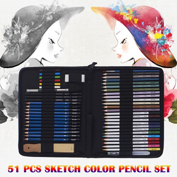 

51 pcs art sketching pencils set professional colored drawing pencils set du55