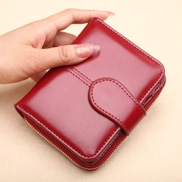 

wallet short wallet pu women's purse zipper&button purse red small coin pocket, Red;black