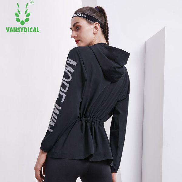 

vansydical women windbreaker reflective sports running yoga jackets zipper hooded fitness workout windproof sportswear, Black;red