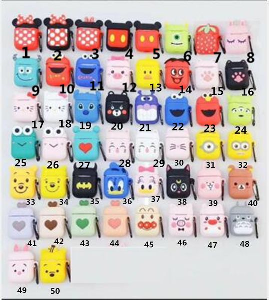 

With retail package portable ilicone cartoon hockproof airpod ca e iphone bluetooth earphone protective cover cartoon with carabiner