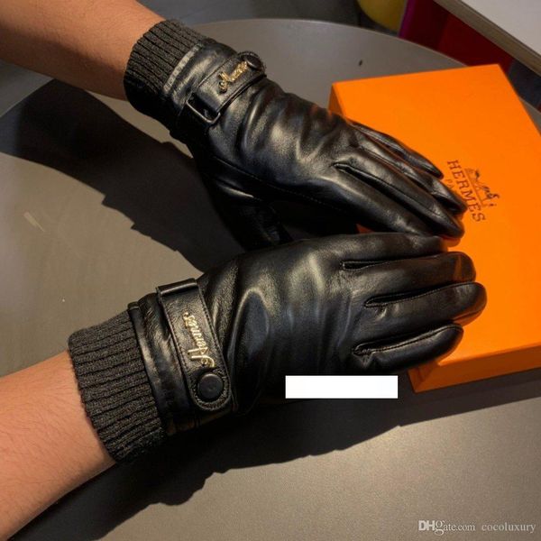 

2019 winter luxuries designers men womens brand genuine leather gloves fashion handschuhe sheepskin gants guantes h01, Blue;gray
