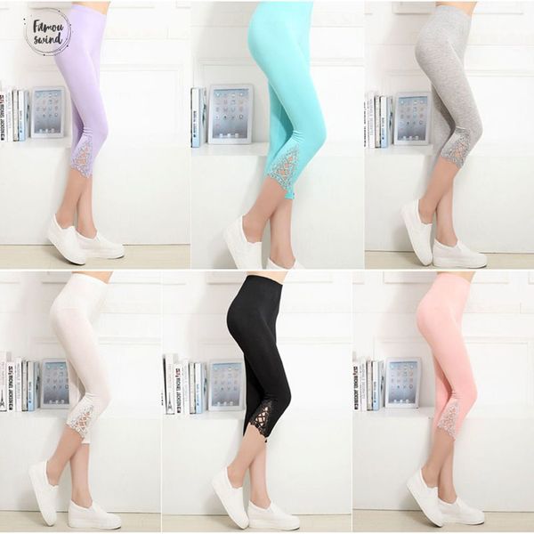

women leggings fashion summer lace pants mujer stretch cropped capris pants 3 4 length summer trousers skinny, Black