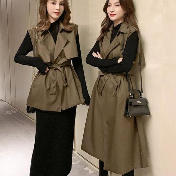 

spring fall 2020 new retro sleeveless vest trench coat female jacket design long waistcoat fashion casual short outwear k253, Black;white