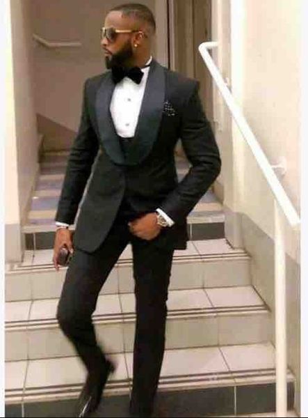 

handsome black groom tuxedos shawl lapel slim fit men groomsmen wedding tuxedos fashion men party 3 piece suits(jacket+pants+tie+vest) 2668, Black;gray