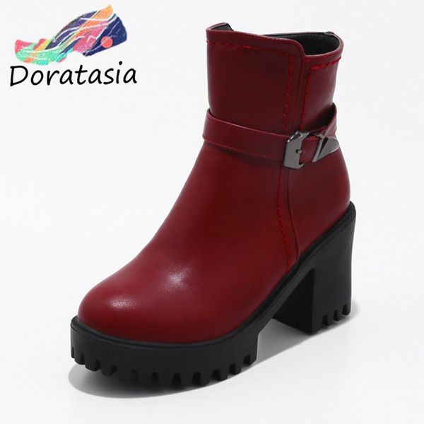 

doratasia large size 33-43 2019 new autumn winter shoes woman side zipper platform round toe high heel boots women, Black
