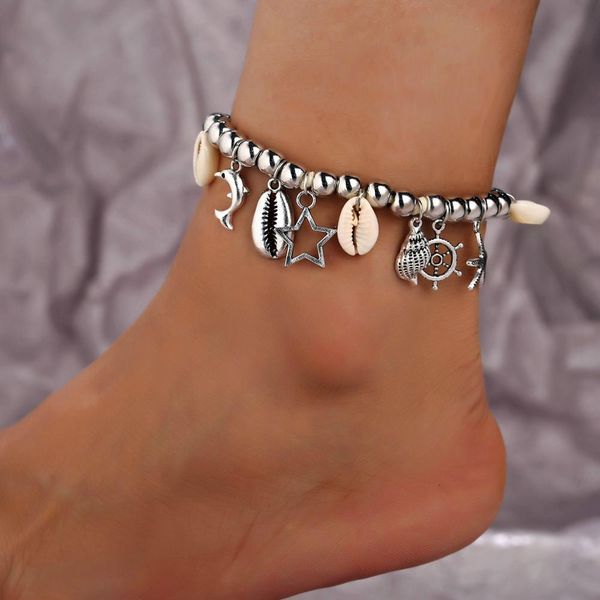 

chain bohemia handmade shell beads star foot barefoot anklets female vintage boho sea style pendants charm anklet sandal jewelry, Red;blue