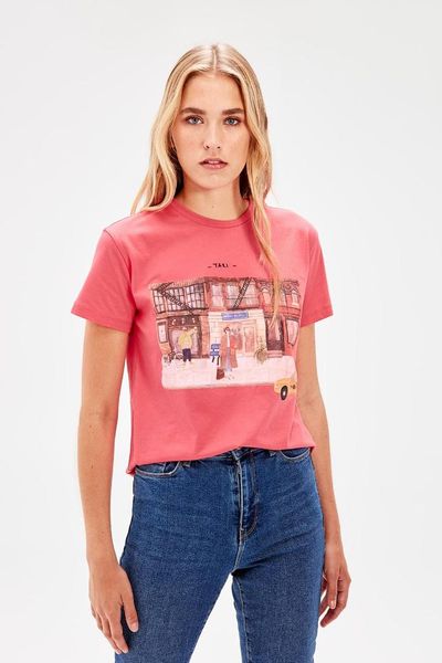 

trendyol red printed basic knitted t-shirts twoaw20ts0161, White;black