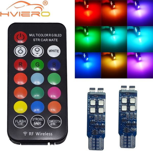 T10 W5W RF Controle RGB Luzes LED Luzes ROGLED 194 168 Liculação de Luz de Ligação de Carro Posição Dome Lâmpada DC 12V