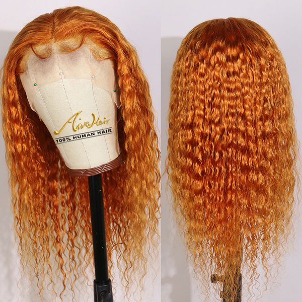 150 Density Orange Brazilian Human Hair Full Lace Wigs Loose Wave
