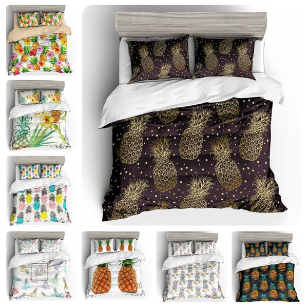 

colored pineapple printed bedding set cartoon watercolor king  size comforter sets for kids