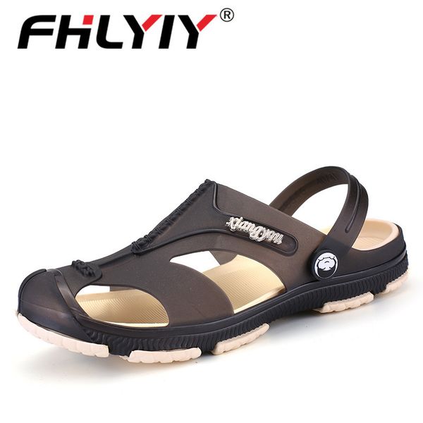 

summer men's slippers clogs slip-on garden shoes breathable man sandals plus size male beach shoes flip flops quick dry y200520, Black