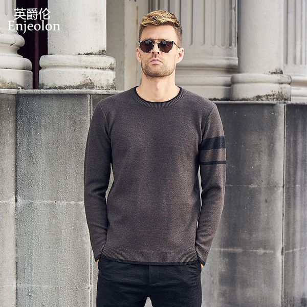 

enjeolon brand winter knitted pullover sweaters man o neck sweater men 3 color sploced sweater 3xl clothes my3309, White;black
