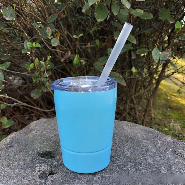 9 Unzen Edelstahlbecher Kinderbecher ohne Stiel Weingläser bunte Outdoor-Kaffee-Wasser-Milchbecher mit Strohhalmen und Deckeln kostenloser Versand