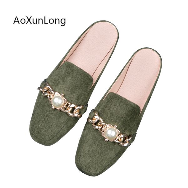 

autumn women slippers female mules fashion low heels shoe pointed toe plus size elegant woman slippers summer sandals slides, Black