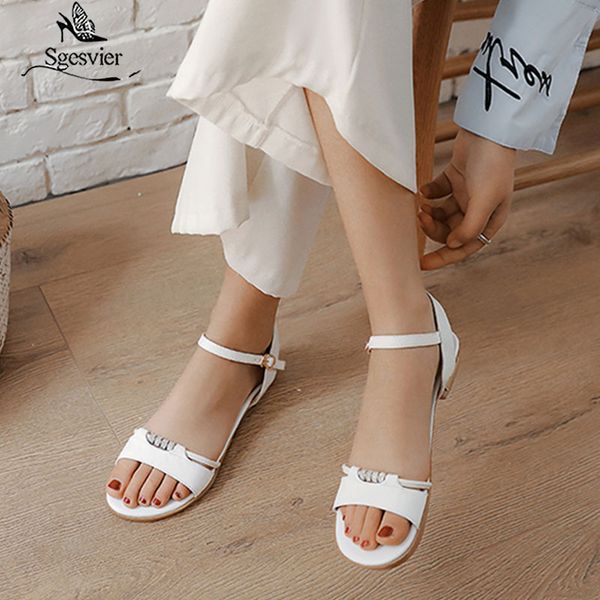 

sgesvier 2020 women sandals flat heel champagne cow leather+pu round open-toed buckle leisure soft-soled shoes summer size 34-43, Black