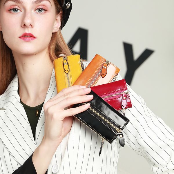 

new european and american designer luxury first layer cowhide long ladies wallet large capacity wallet men clutch purse 1507, Red;black