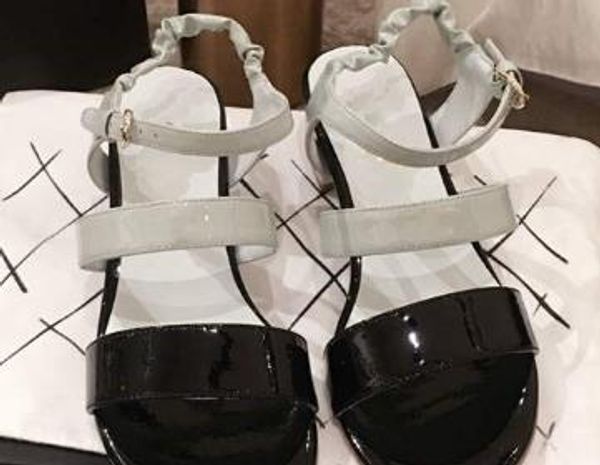 

designer-mid-heel sandals ,the peep-toe shoes,stylish and simple patent leather sandals, Black