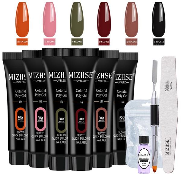 

mizhse nail extension color poly gel set with nial form uv led acrylic builder gel hard polygel nail kit for manicure, Red;pink