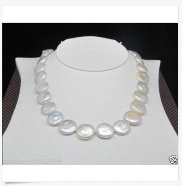 

huge 15-16mm south sea white coin pearl necklace 18inch 14k gold clasp, Silver
