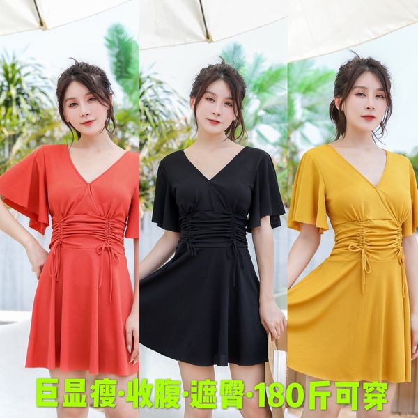 

large size women's swim 2020 fashionable swimsuit ins fairy fan huo fat mm spring bath suit, White;black