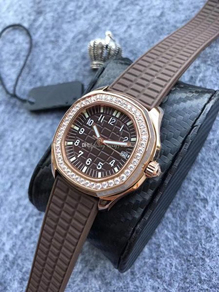 

2018 women's stainless steel diamond watches 5067 grenade series imported quartz movement 35.2mm rubber womens luminous wat, Slivery;brown