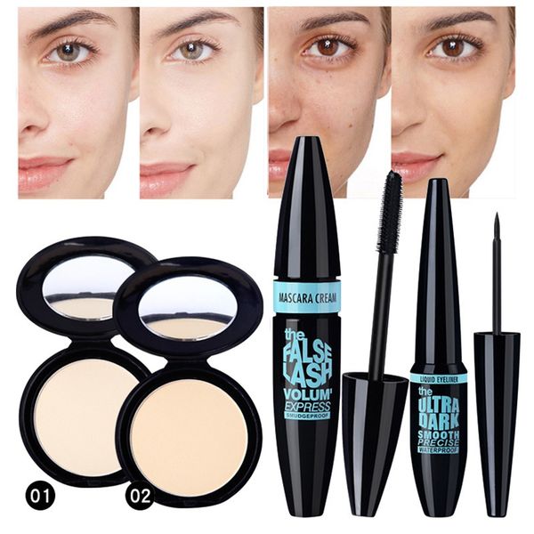 

new 3pcs eyes makeup set eyebrow lengthening curling mascara long lasting waterproof eyeliner pressed powder 3 in 1 cosmetic kit