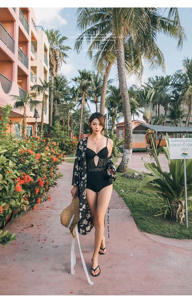 

beautiful charming classic polka dot one-piece women's swimwear bud silk gauze hollow out bikini show thin, White;black