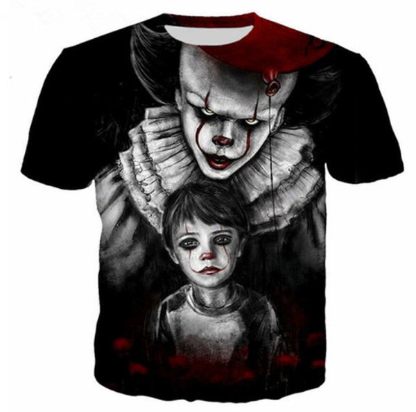 

latest funny fashion t shirt men/women terror clown stephen king's it 3d printing t-shirts harajuku tshirt streetwear hip hop k1036, White;black