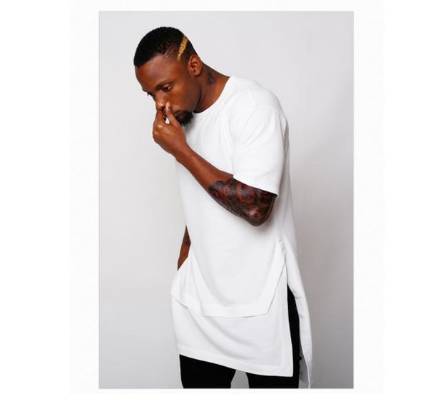 

поддельный 2pcs мужские футболки мода лето hiphop коротким рукавом тройники длинные белый черный tops, White;black