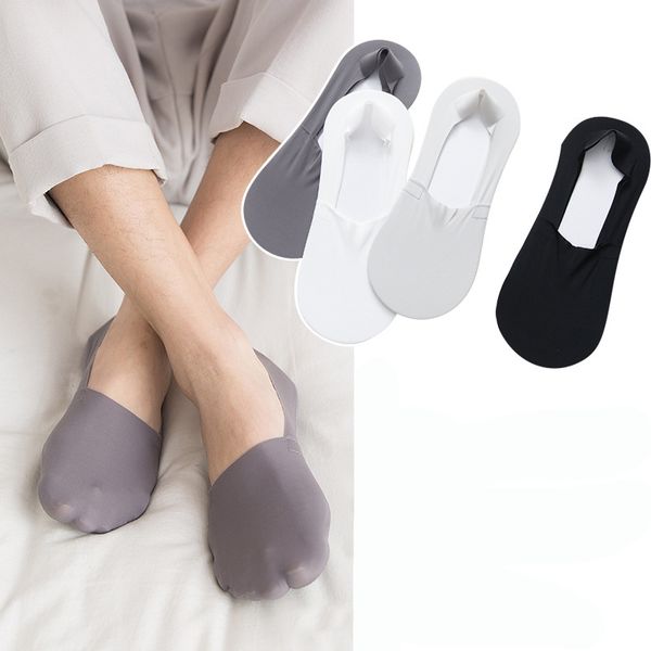 

men's socks men slippers 4 pairs 2021 summer solid ice silk short invisible sock traceless no show for, Black