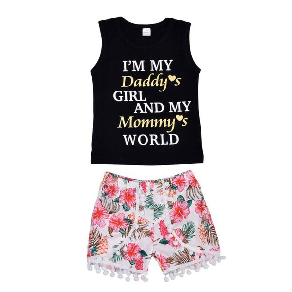 

2pcs toddler kids baby girls clothes t-shirt shorts pants outfits set floral, Black;blue