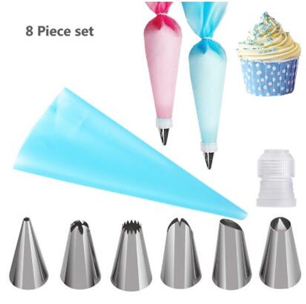 

8pcs/set stainless steel pastry nozzles for cream with pastry bag cake decorating icing piping confectionery baking tools set