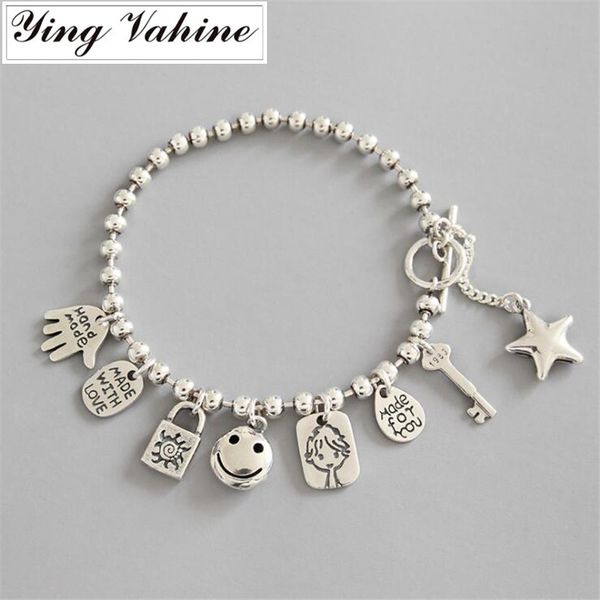 

ying vahine new fashion bracelet silver 925 jewelry star & smiling face bracelets for women pulseras mujer, Golden;silver