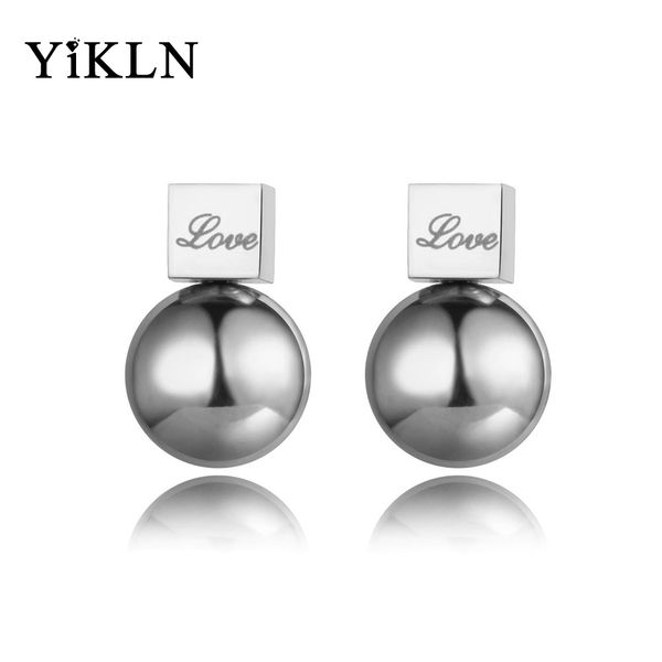 

yikln original design round ball & square geometric earrings stainless steel love stud earrings jewelry for women girls ye19024, Golden;silver