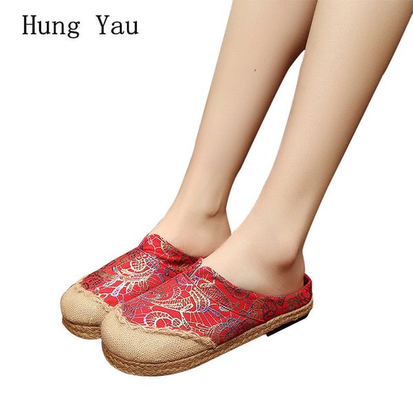 

slippers women canvas shoes bronzing national style round toe flip flop flat platform fashion creative comfortable loafer, Black