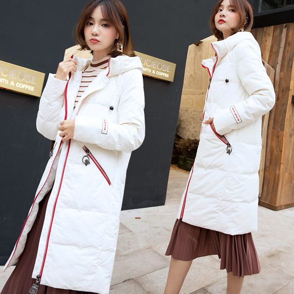 

women's new trend cotton coat down jacket printing contrast color east gate long section, Black