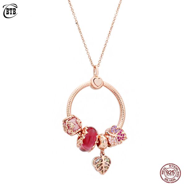 

925 sterling silver letter o pendant rose gold magical forest love heart leaf dangle charms pink beads necklace set jewelry