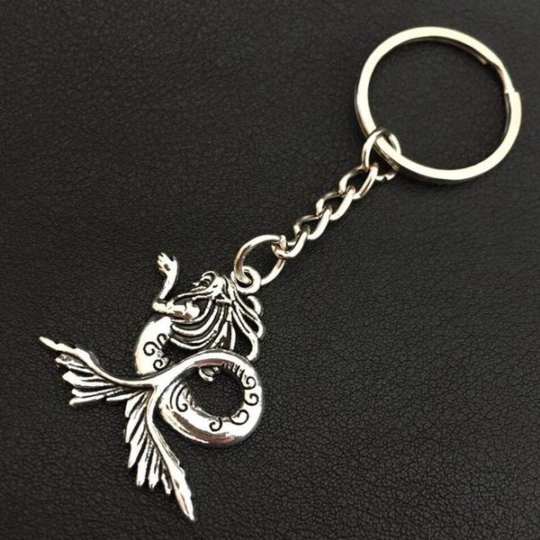 Personalisierte Vintage Silber schöne große elegante Meerjungfrau Schlüsselanhänger Ringe für Frauen Geldbörse Meerjungfrau Schlüsselanhänger Anhänger Schmuck 825