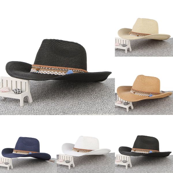 

2019 new arrival men women retro western cowboy riding hat leather belt wide brim protection cap hat dropshipping and wholesale, Blue;gray