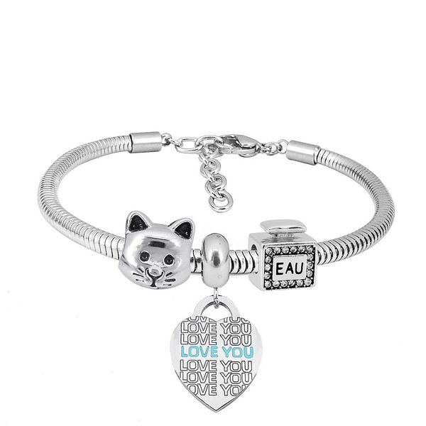 

регулируемые браслеты браслеты для женщин ювелирные изделия кошка purfum люблю тебя сердце подвески сивер браслет подарок для девочки, Black