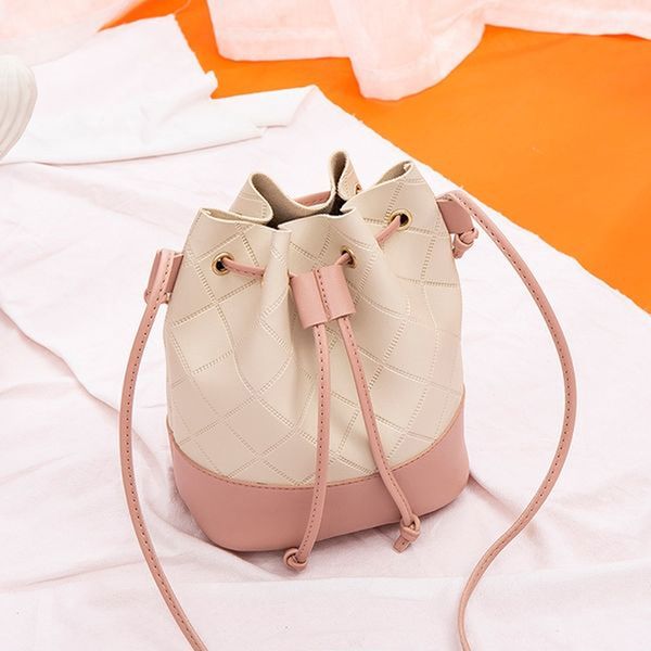 

new ladies fashion drawstring contrast bucket bag embossed plaid shoulder ladies large capacity crossbody bag