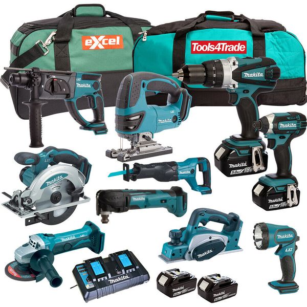 

Makita 18v li ion 10 piece kit with 4 x 5 0ah li ion batterie and 2 x bag