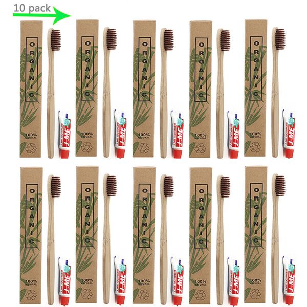 10 pezzi / set spazzolino da viaggio usa e getta al carbone di bambù naturale ecologico con dentifricio kit per l'igiene orale spazzolini da viaggio per la casa hotel