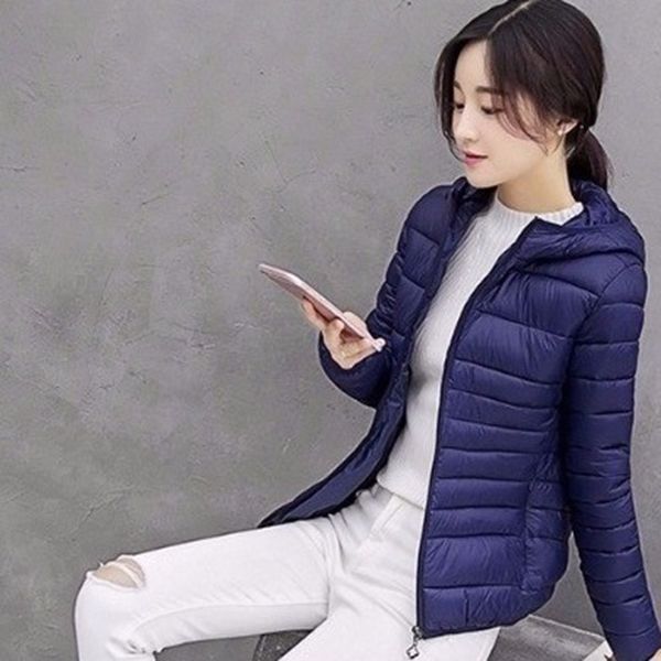 

new down jacket large size 5xl slim thin lightweight fashion wild hooded cotton coat solid color casual cotton jacket female a19, Black
