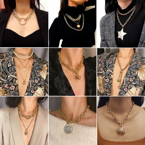 

personality exaggeration multivariate necklace restore ancient ways multi-storey pearl clavicle punk hiphop necklace, Silver