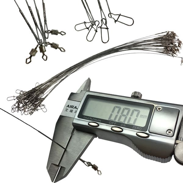 

30pcs 32cm 25cm 35lb fishing line steel wire leader with rolling swivels duo-lock snap fishing accessory silver leadcore leash