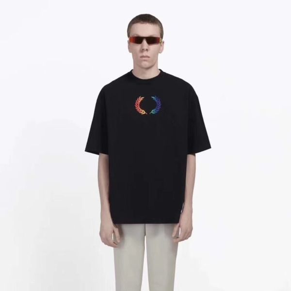 

18fw радуга пшеница tee мода письмо printed дышащая футболка casual сыпучие crewneck street пара футболка hftttx111, White;black